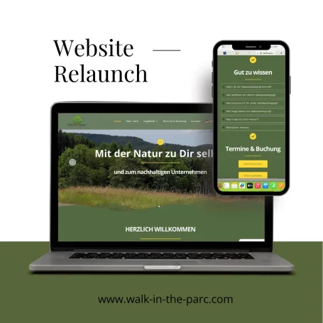 Laptop und Smartphone zeigen den Relaunch der Website mit Naturmotiven.