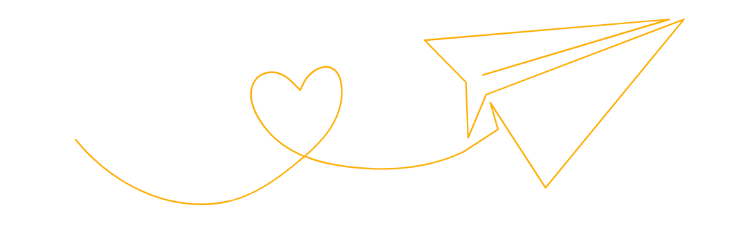 Gelbes Papierflieger-Symbol mit einem Herz aus einer Linie.