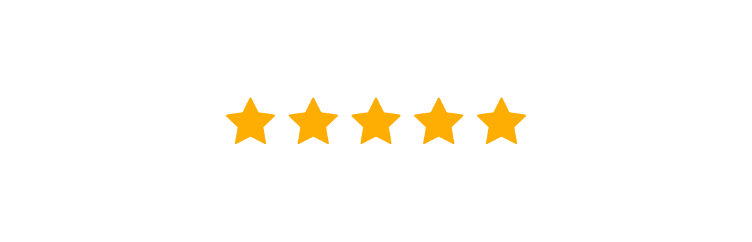 Fünf goldene Sterne in einer Reihe auf einem weißen Hintergrund.